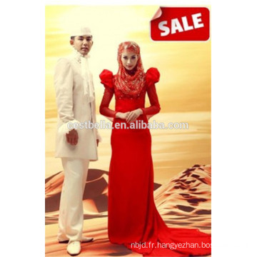 Robes de mariage musulmanes rouges 2016 avec bonnet en or à perles longues Mariage